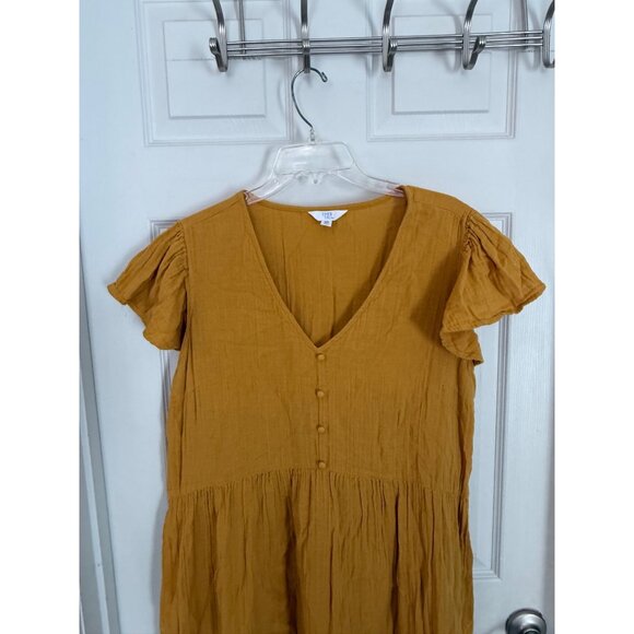 Time & Tru Mustard Yellow Flutter Sleeve V-Neck Maxi Dress XXL - Picture 2 of 7